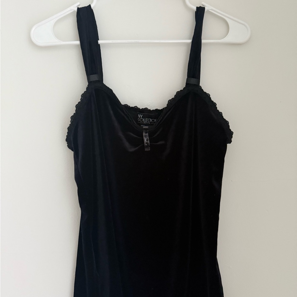 NY Collection Black Lace-Trimmed Top